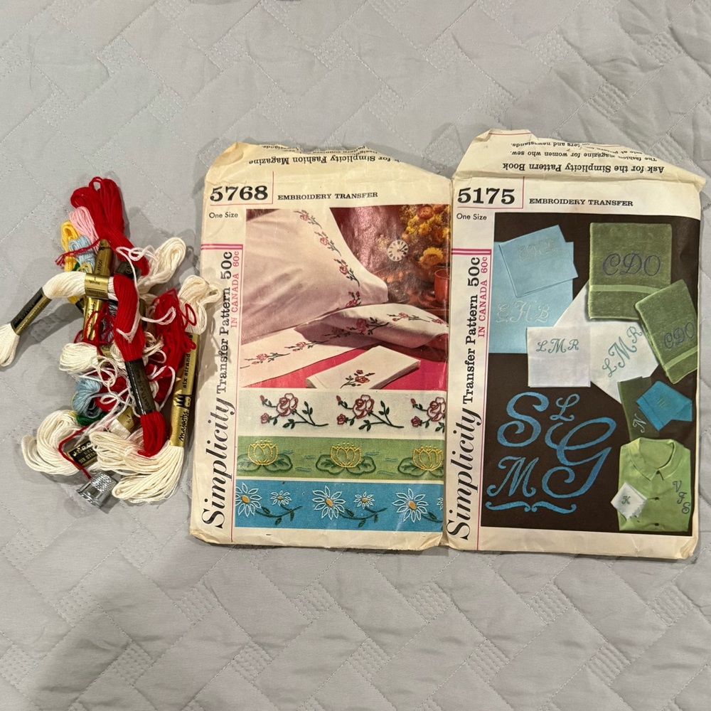 Vintage 1960’s Transfer‎ Simplicity Patterns 5768 & 5175 Floral and Monogram